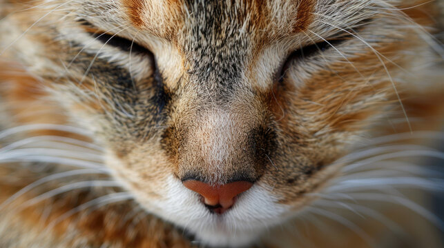 A big faced cat, macro sized, occupying threequarters of the entire picture, with expressive faces, joyful expressionism