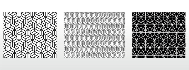 Geometric set of seamless black and white patterns. Simple vector graphics. - 793025187