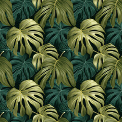 Floral pattern, philodendron plant, leaves with linear monstera plant arts, vector illustration. Vector of the green background of nature - 793025390