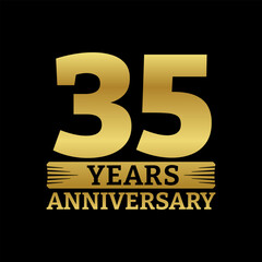 35 years logo or icon. 35th anniversary golden badge. Birthday celebrating, jubilee emblem design with number twenty. Vector illustration.
