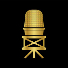 Microphone icon. Podcast, voice or audio record, radio mic symbol. Old microphones design. Vector illustration.
