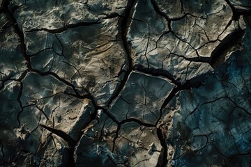 Cracked earth beneath a dried-up reservoir, underscoring the growing threat of water scarcity induced by climate change. - obrazy, fototapety, plakaty