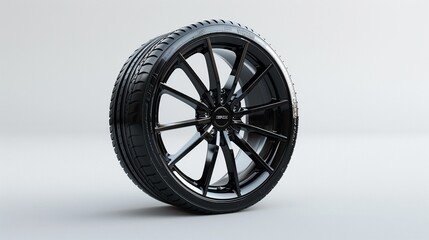 Obraz premium Against a plain white background a car wheel is expertly captured in high resolution