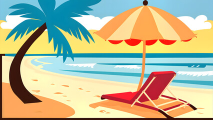 Fototapeta na wymiar Simple design illustration of a summer beach with palm trees