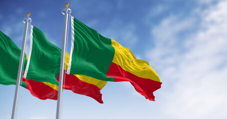 Close-up of Benin national flags waving on a clear day - 793028351