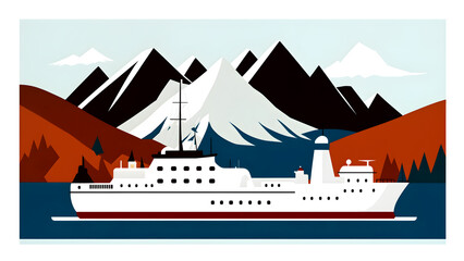 vector poster illustration of Norway, travel postcard art deco