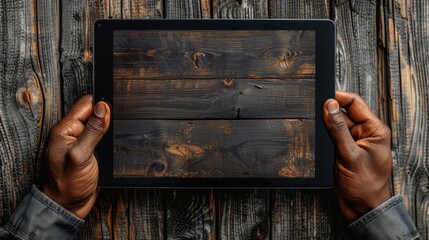 Close Up View of Hands Holding a Black Tablet Device Generative AI