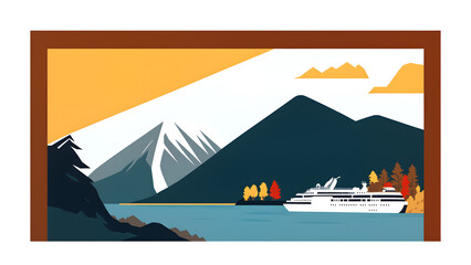 vector travel poster, Norway's famous fjords, mountainous landscape