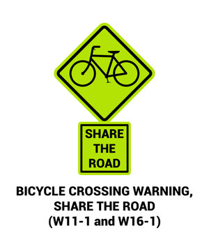 BICYCLE CROSSING WARNING SHARE THE ROAD SIGN , Pedestrian and Bicycle Signs US ROAD SYMBOL SIGN MUTCD