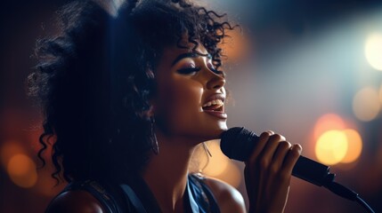Enchanting Female Singer Performing Live on Stage with Vibrant Backlights