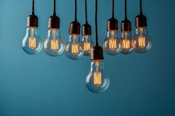 Hanging Bulb: A glowing electric light bulb suspended by a rope, symbolizing innovation and creativity in technology and business