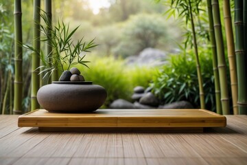Bamboo Zen: Interior Garden Decor with Potted Bamboo in Wooden Pot by Window