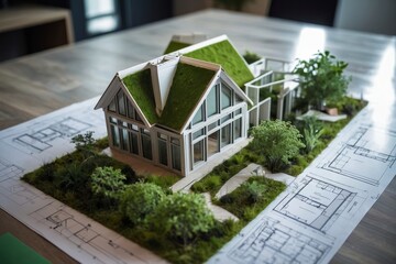 Grassy Home Amidst Garden: 3D Illustration of a Charming Cottage with Greenery, Ideal for Residential or Real Estate Concept