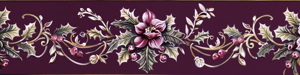 A traditional holiday border with a solid plum purple background, adding a regal and elegant touch.