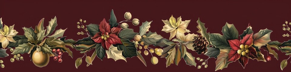 A traditional holiday border with a solid maroon background, perfect for a rich and warm look.
