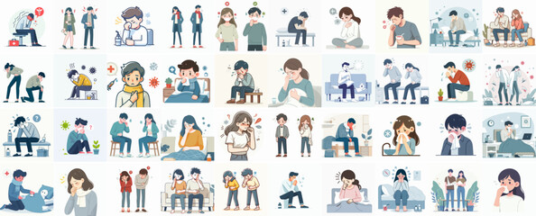 Vector set of sick people in flat design style