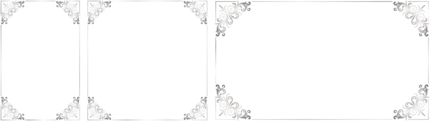 Set of Decorative Vintage Silver Frames and Borders, 2x3, 1x1, 16x9 sizes