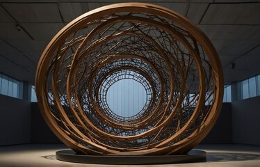 Circular structure with intricate lines, resembling a modern art sculptureCircular structure with intricate lines, resembling a modern art sculpture
