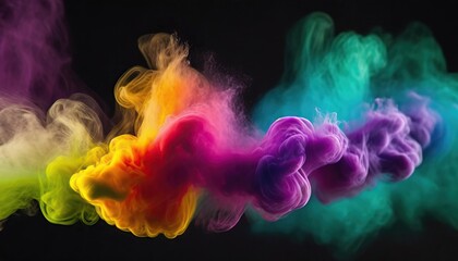 Fototapeta premium Abstract Coloful Smoke Dust Particles Night haze Mist Floating on Rainbow Coloured Smoke on Dark Black