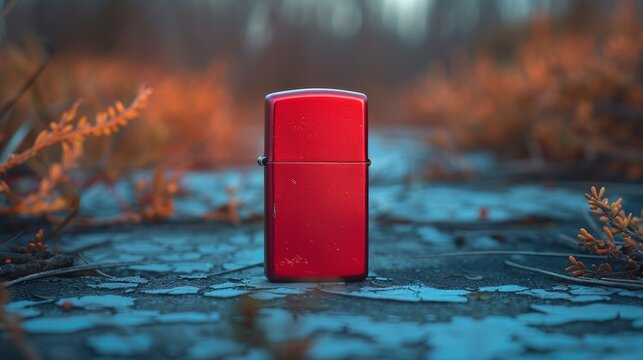 Igniting Flame on a Vibrant Red Cigarette Lighter Generative AI