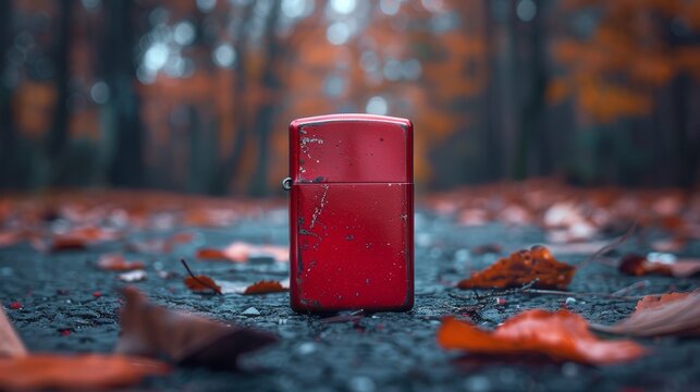 Vibrant Red Cigarette Lighter on Dark Background Generative AI