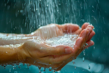 Fototapeta premium Catching Raindrops in Hands with Splashing Water