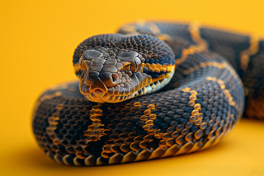 Coiled Black and Yellow Python on a Vibrant Background