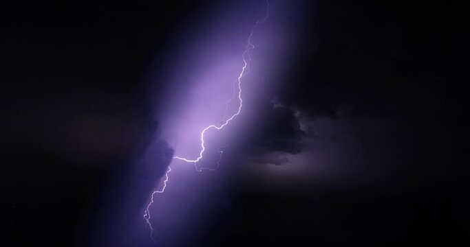 Lightning storm in the night sky. Multiple lightnings and thunders illuminate night sky