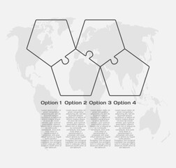 Four piece infographic pentagon puzzle process