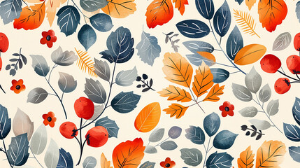 Obraz premium seamless pattern in all sides with colorful leaves and flowers design in white background