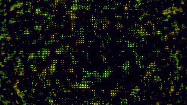 Animated technological background with randomly glowing dots and fading out.