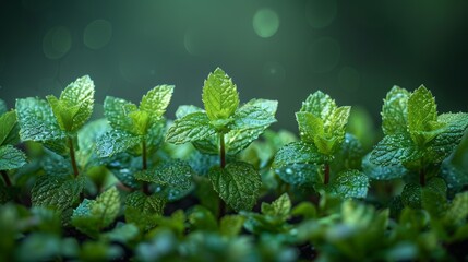 Set of Fresh Mint Leaves in Vibrant Green Hues Generative AI