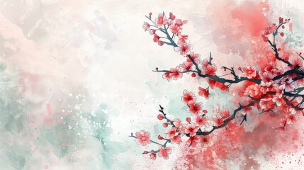 Obraz na płótnie Canvas Sakura branch in watercolor style on an light abstract background illustration. 