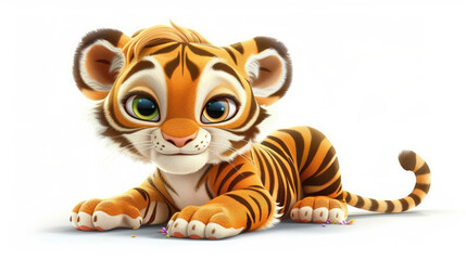 a charming illustration isolated on white background of a cartoon little caspian tiger