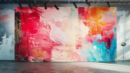 A large canvas backdrop with gestural brushstrokes in a variety of colors for a dynamic and...