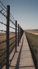 Perspective view of an iron fence with barbed wire, Generative AI, Generative, AI