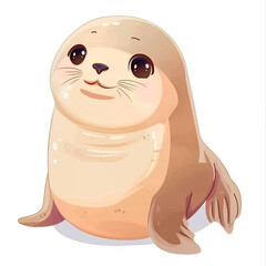 a charming illustration isolated on white background of a cartoon little japanese sea lion