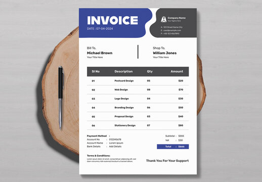 Modern Invoice Layout With Blue Accents