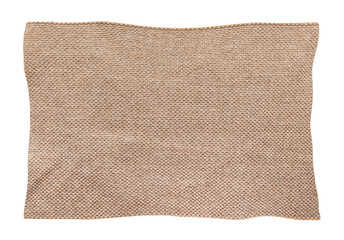 Square torn piece of brown fabric on a white background. Isolate light material for sewing clothes...