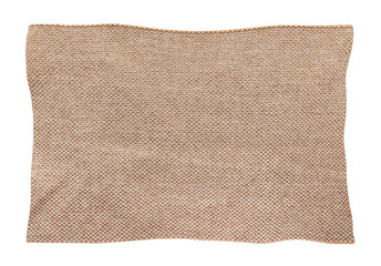 Square torn piece of brown fabric on a white background. Isolate light material for sewing clothes and upholstery of furniture