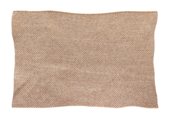 Square torn piece of brown fabric on a white background. Isolate light material for sewing clothes and upholstery of furniture