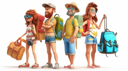 Families driving carriers on summer vacations, cartoon illustration style design, 3d