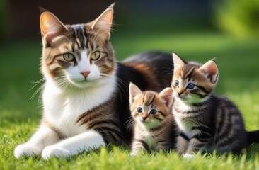 Obraz premium Toy terrier puppy between kittens