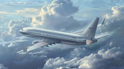 A public passengers airplane take of on the cloudy sky background. AI generated