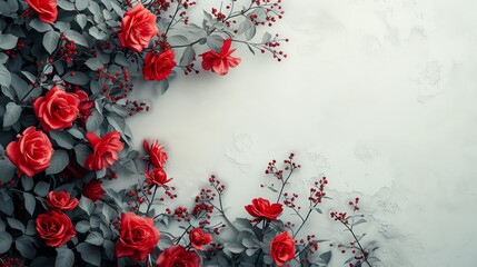 A beautiful red rose bush in a full bloom against a white background