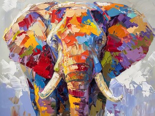 A modern oil painting featuring an elephant, part of an artist's collection of animal paintings designed for decoration and interior enhancement.