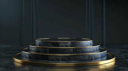 Obraz premium Luxury 3d podium stage for product showcase display with lighting decoration realistic background, generative ai 