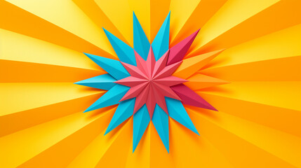 Fototapeta premium origami sun on colorful background сreated with Generative Ai