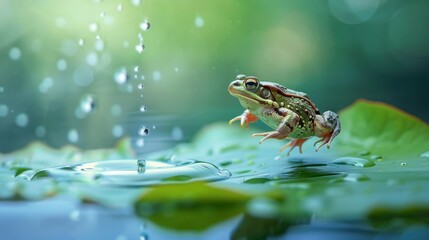 TOAD jumping in a pond with out of focus background