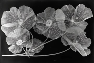 Transparent florals with cyber silverpoint impressionism.
Ethereal X-ray of blooming flowers highlighting the intricate petal structures